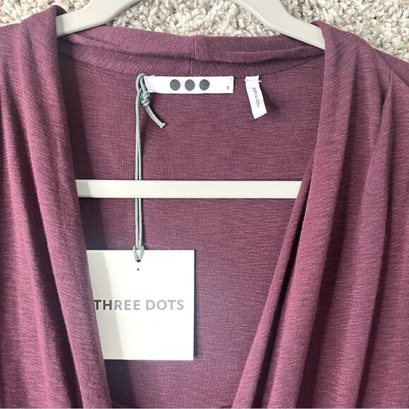 Three Dots Dress Women’s Small Burgundy Wine Red Long Sleeve Draped Wrap NWT - Picture 2 of 8